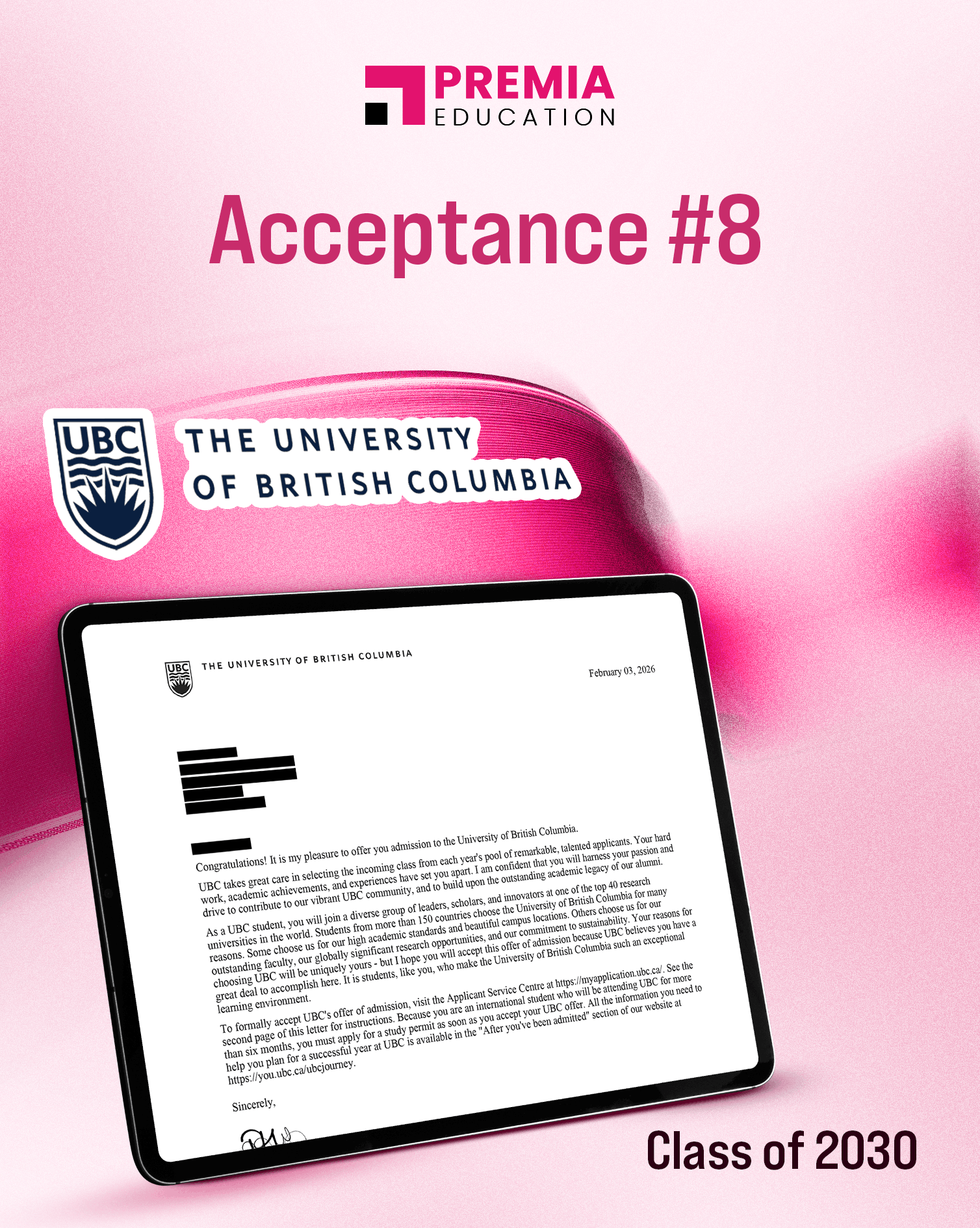 Acceptance – University of British Columbia